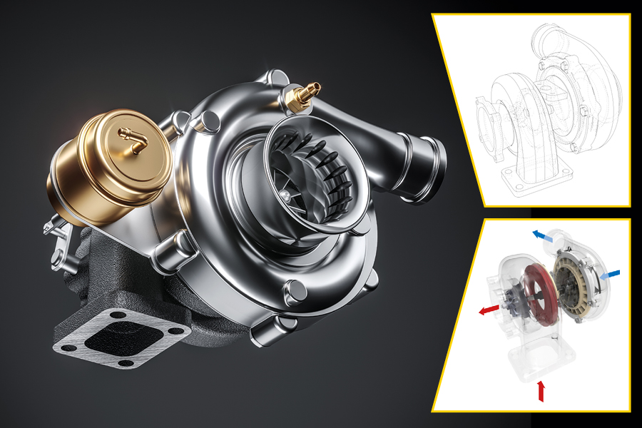 Magneti Marelli Parts & Services package with turbocharger and technical drawings of the component.